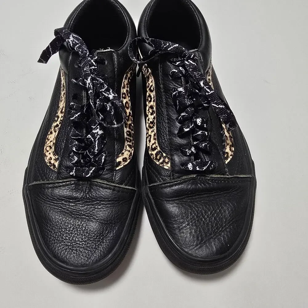 Women’s Vans Off The Wall Skate Shoes Leather‎ Leopard Print Black Size 8.5